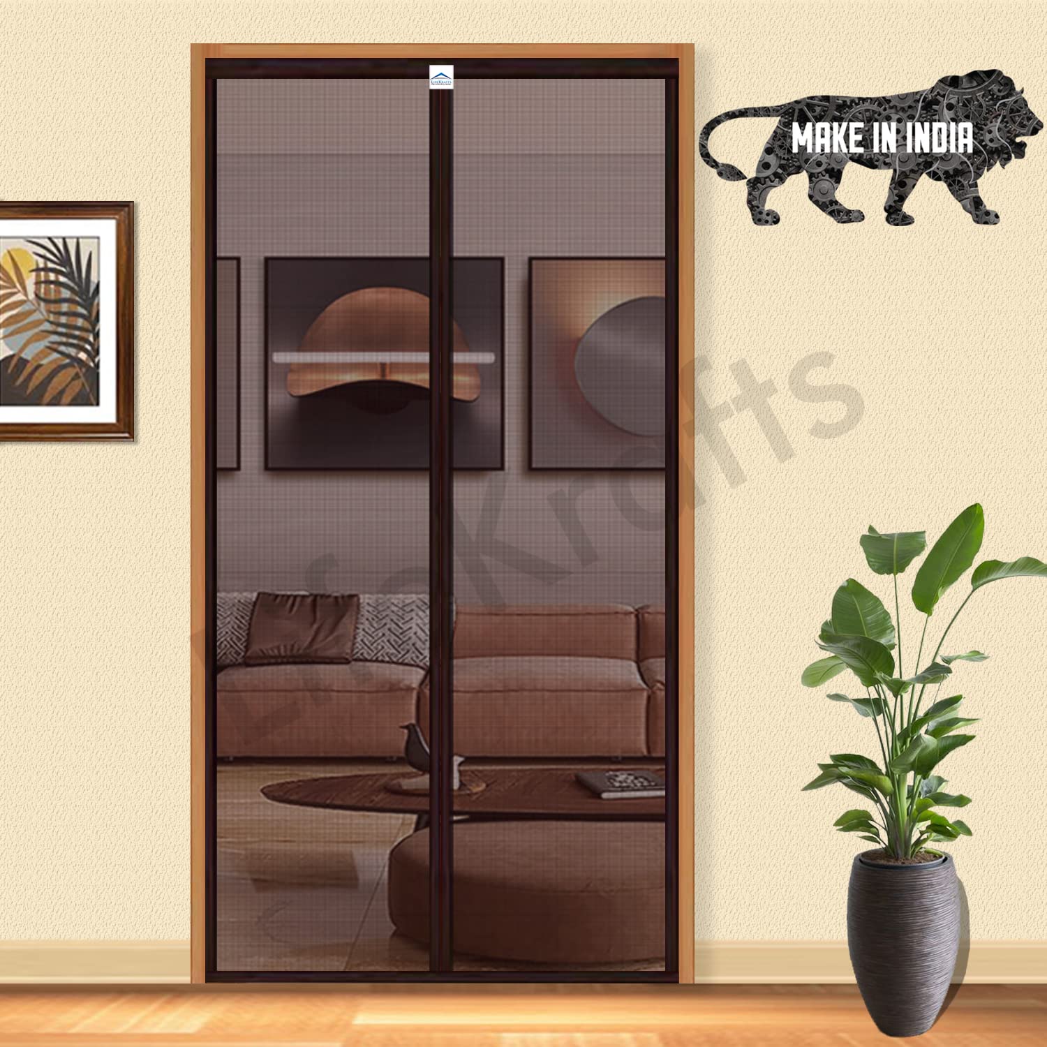 Polyester Magnetic Mosquito Net Curtain for Door - BROWN