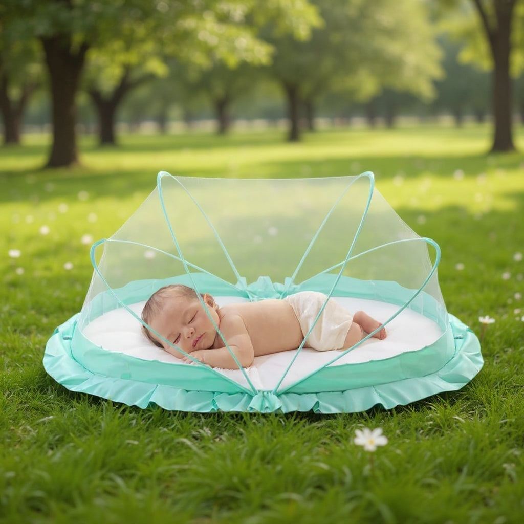 LifeKrafts Ocean Green foldable baby mosquito net with fine mesh for crib and bed use