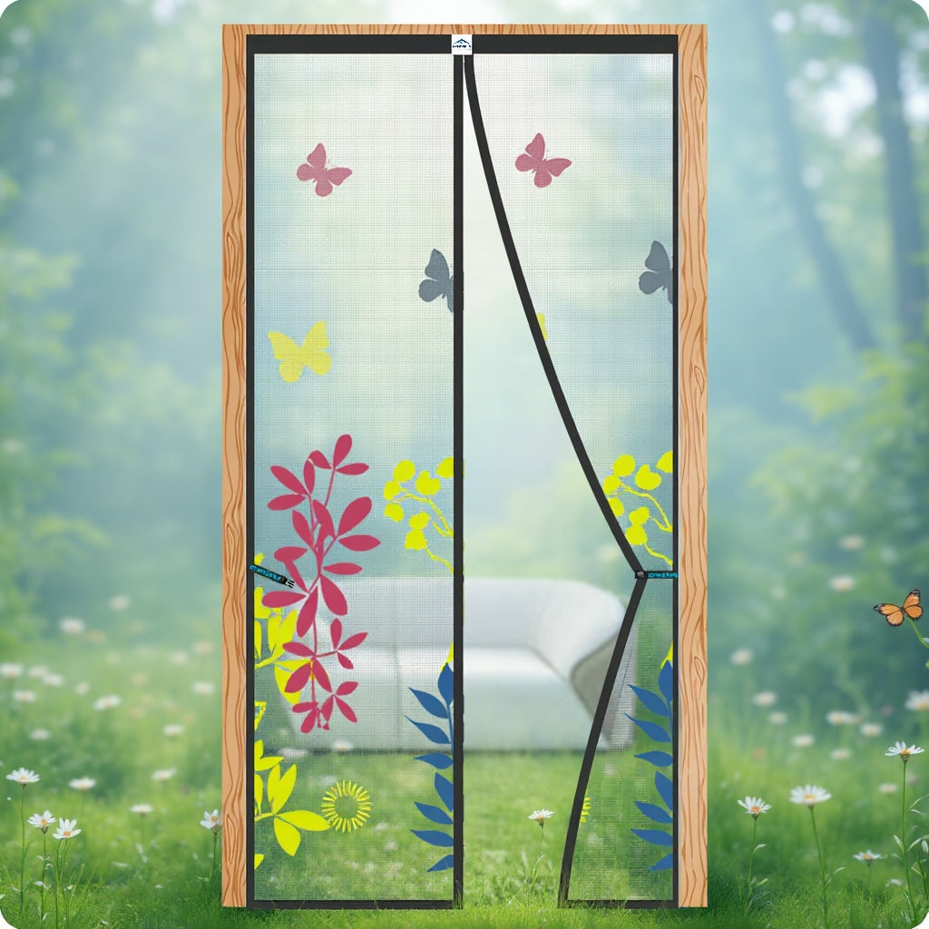 Floral Polyester magnetic Mosquito Net curtain for door