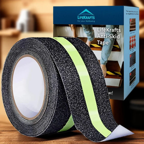 LifeKrafts premium black anti-skid tape roll with glow-in-the-dark safety strip