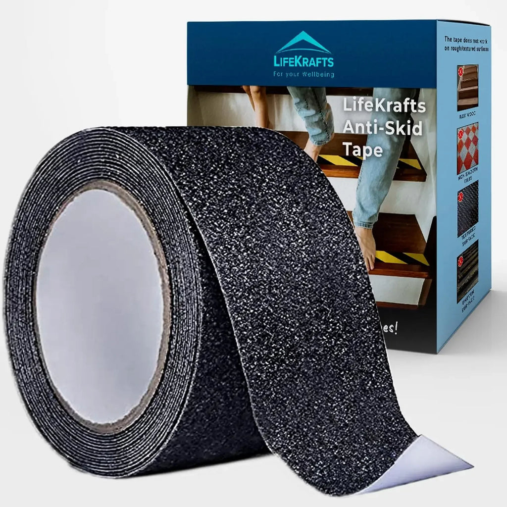 LifeKrafts black self-adhesive anti-skid tape roll with textured grip surface