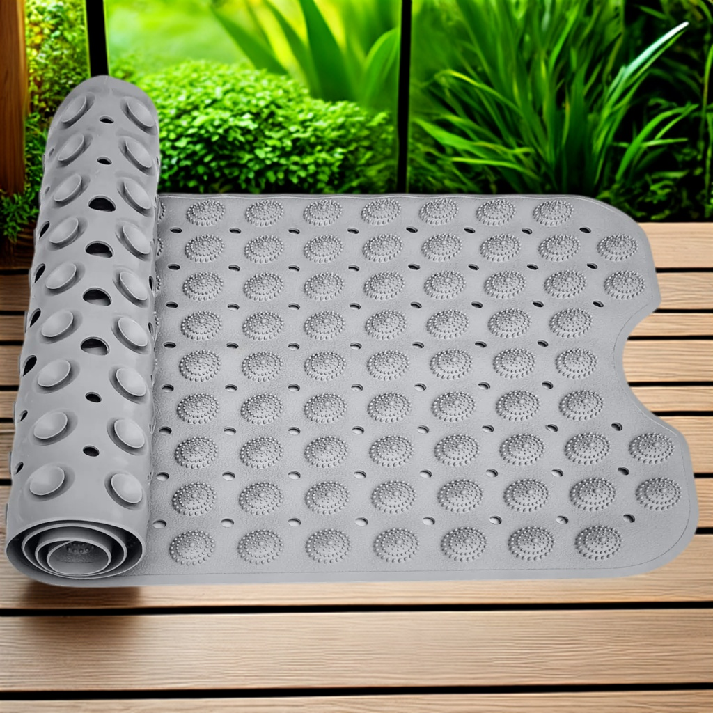 LifeKrafts grey Accu Pebble anti-slip bath mat with drainage holes and suction cups