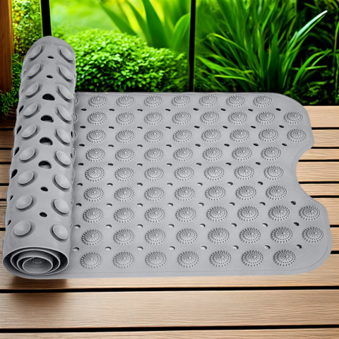 LifeKrafts grey Accu Pebble anti-slip bath mat with drainage holes and suction cups