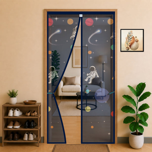 Standard Magnetic Mosquito Net For Door - Polyester - Dark Blue Planet Design