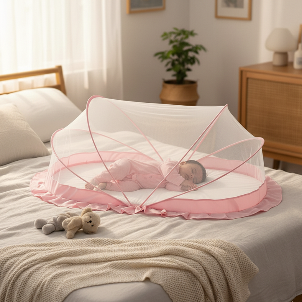 Baby Mosquito Net | Foldable | 135x65x65 cm | Pink | Ingenious Design | LifeKrafts baby Mosquito net LifeKrafts