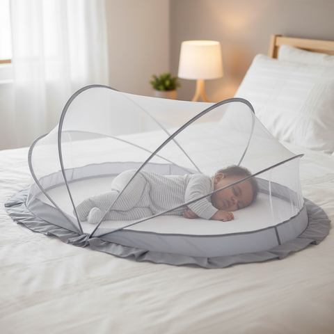 Baby Mosquito Net | Foldable | 135x65x65 cm | Grey | 360 degree protection| LifeKrafts baby mosquito crib net LifeKrafts
