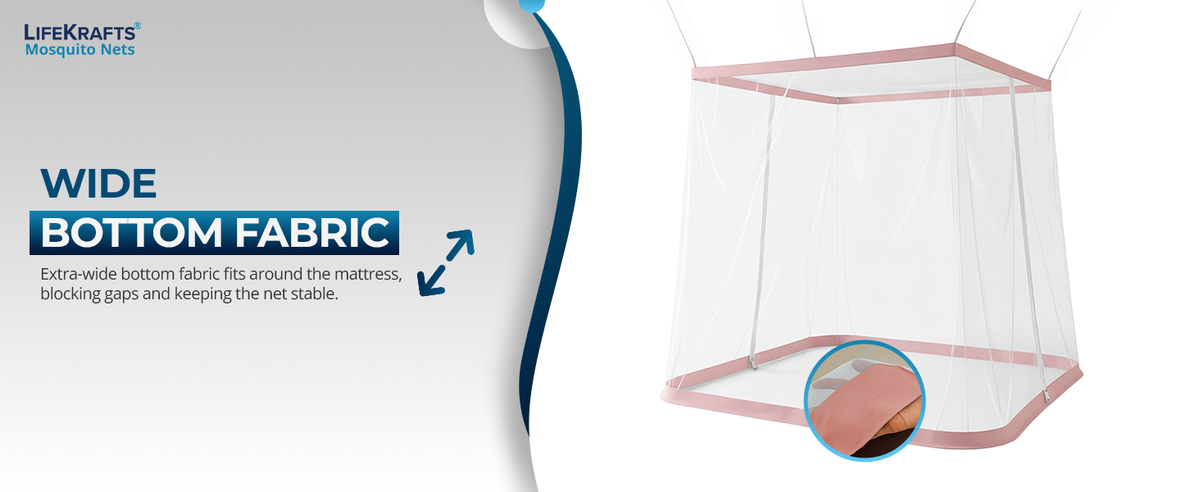 Mosquito Net for Bed - Hanging Bed Net - Polyester - Machardani - Double Zipper Entry - Elegant White with Peach Border