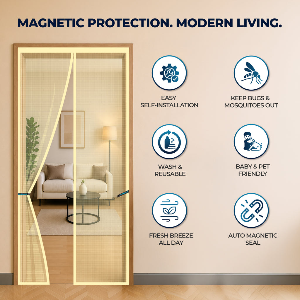 Standard Magentic Mosquito Net For Door - Polyester - Beige