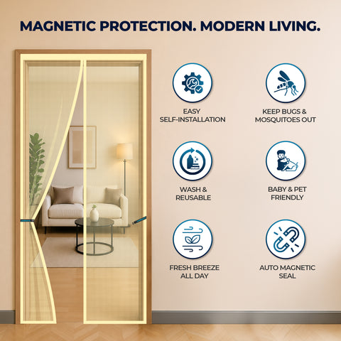 Standard Magentic Mosquito Net For Door | Polyester | Beige
