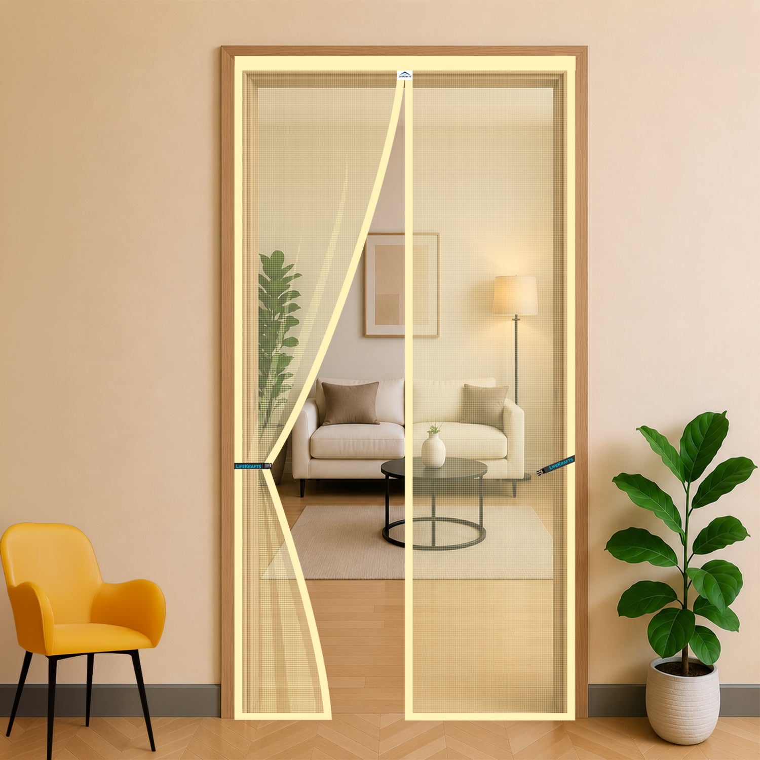 Mosquito Net for Door-Magnetic | Polyester | Beige | LifeKrafts