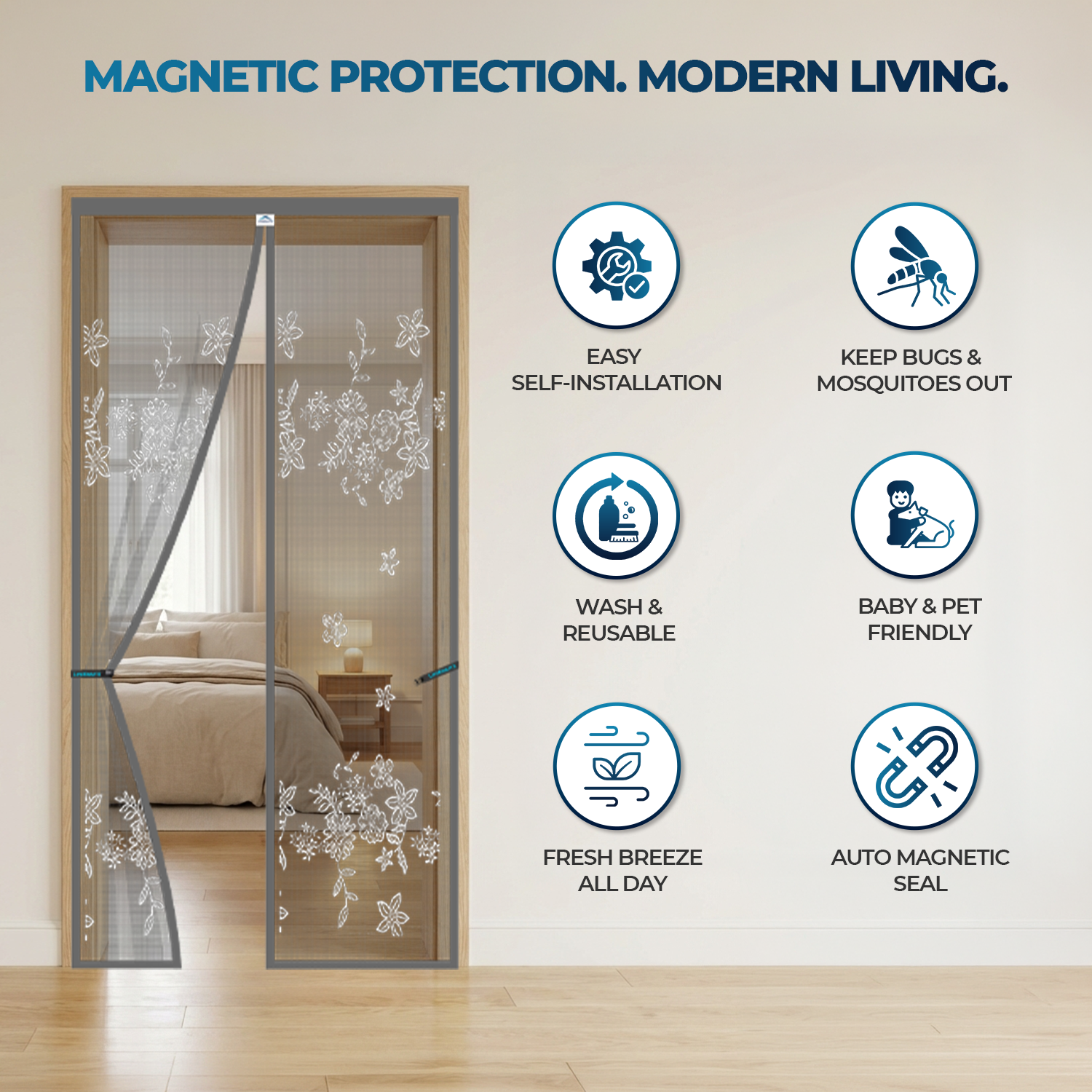 Polyester Door Mosquito Net – Jacquard Grey Design Door net LifeKrafts