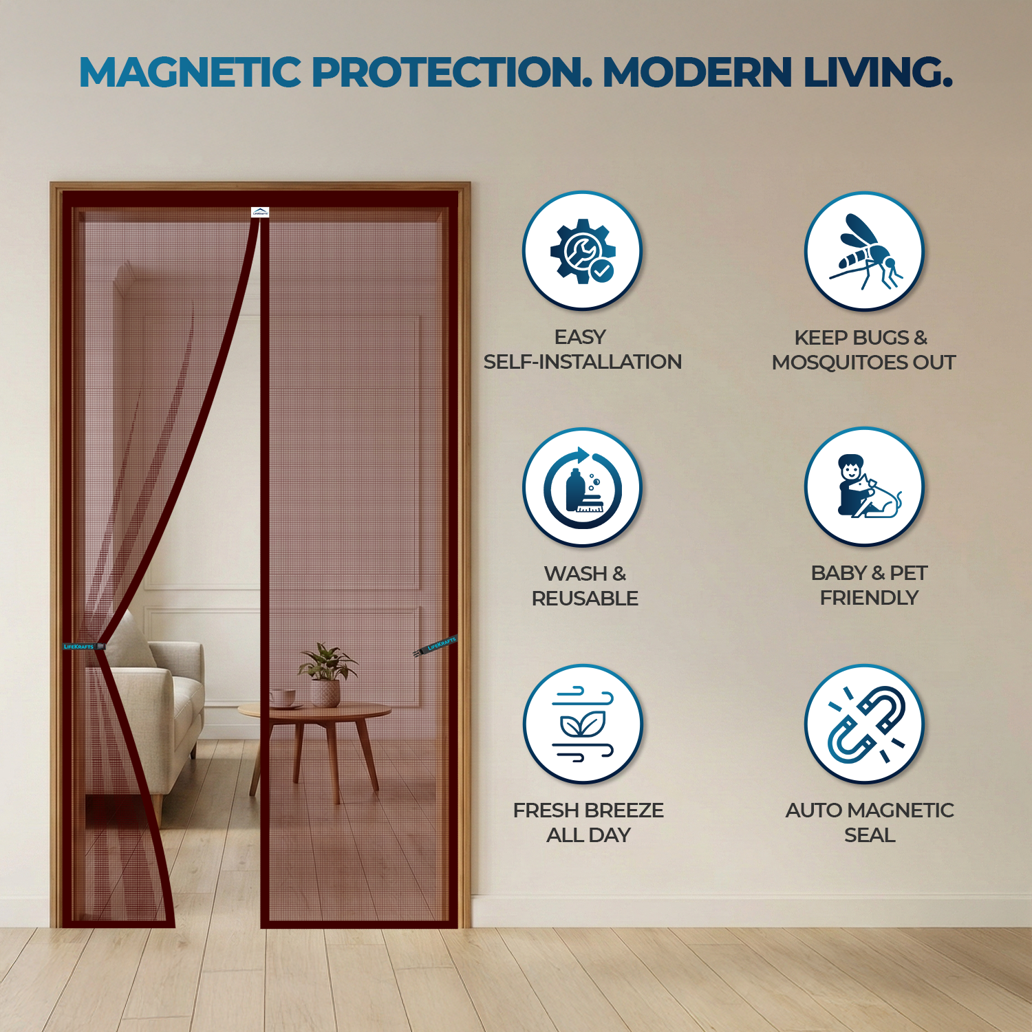 Polyester Magnetic Mosquito Net for Door – BROWN Mosquito Screen for Door LifeKrafts