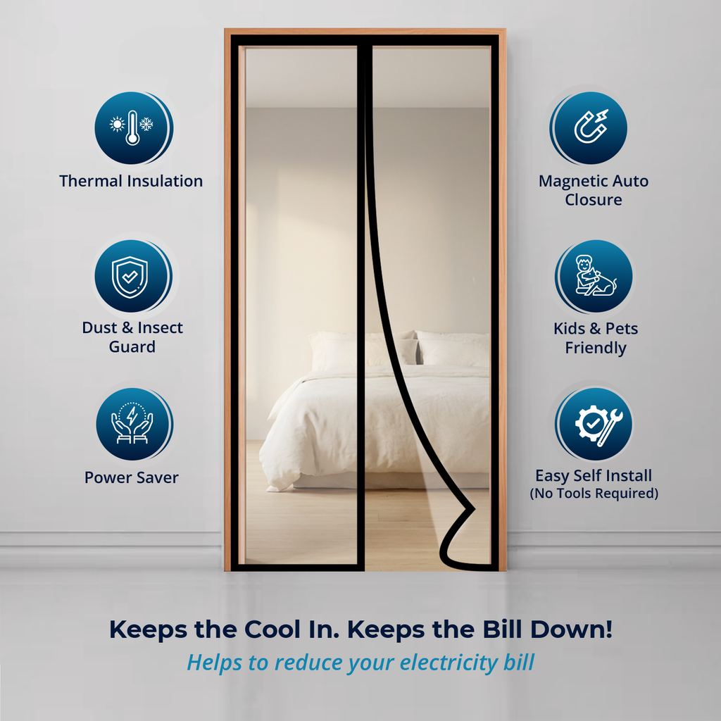 Transparent Insulated Thermal Magnetic Door Curtain for AC Room- Black (Standard Sizes) Door net LifeKrafts