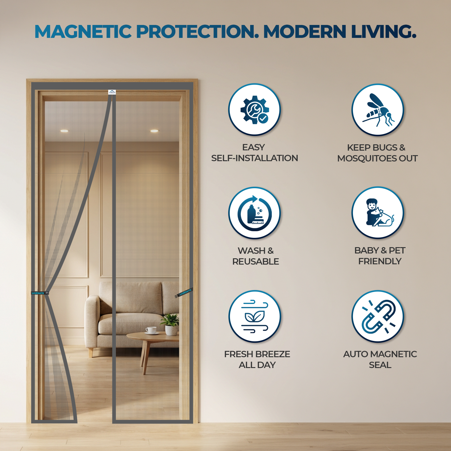 Fiberglass Door Mosquito Net - Grey Mosquito Screen for Door LifeKrafts