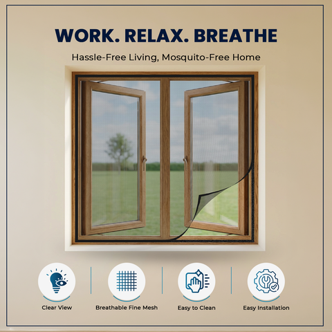 Mosquito Net for Window | Pre-Stitched Polyester | Black | LifeKrafts Mosquito Net for Window LifeKrafts