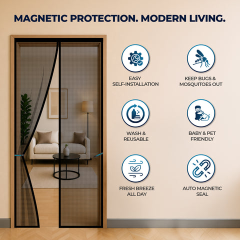 LifeKrafts black polyester magnetic mosquito net for door with self-closing centre opening