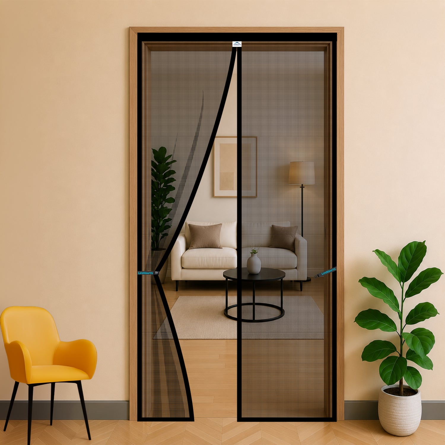 LifeKrafts black polyester magnetic mosquito net for door with self-closing centre opening