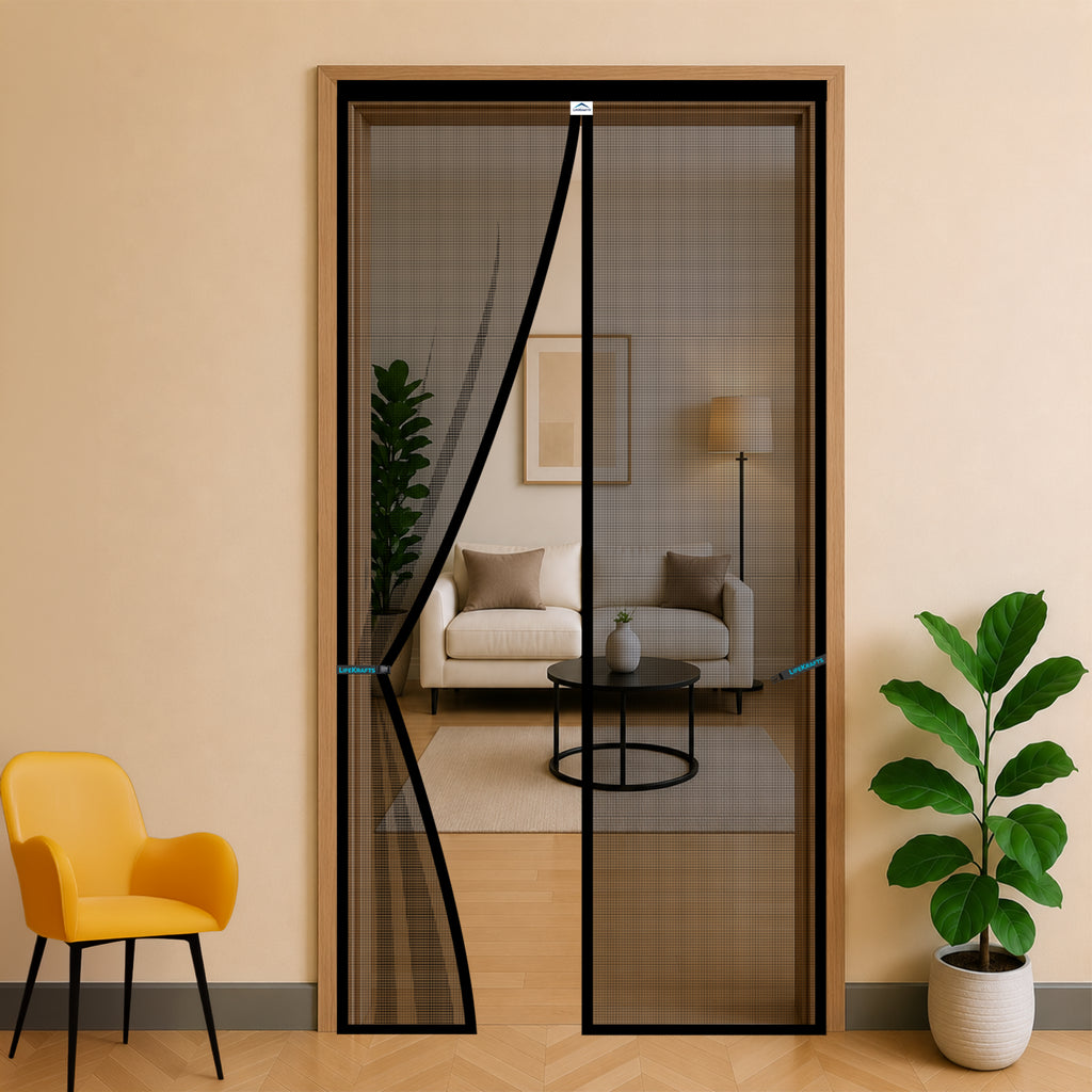 LifeKrafts black polyester magnetic mosquito net for door with self-closing centre opening