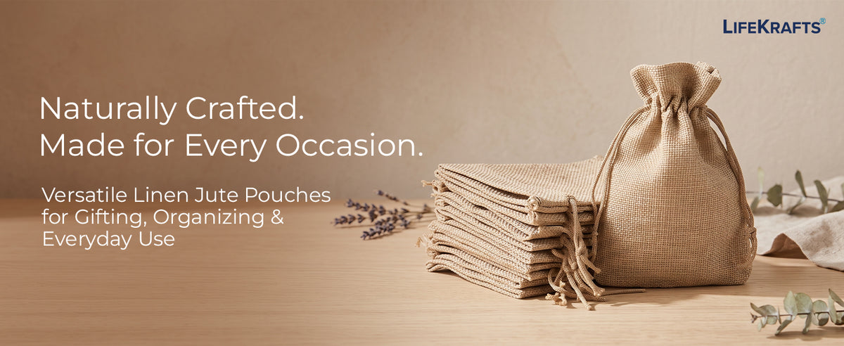 Jute Potli Bags | Adjustable Drawstring Bags | Brown | LifeKrafts