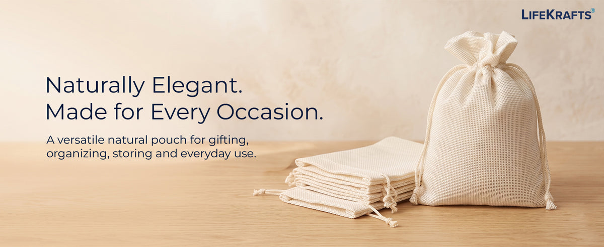 Jute Potli Bags | Adjustable Drawstring Bags | Creamwhite | LifeKrafts