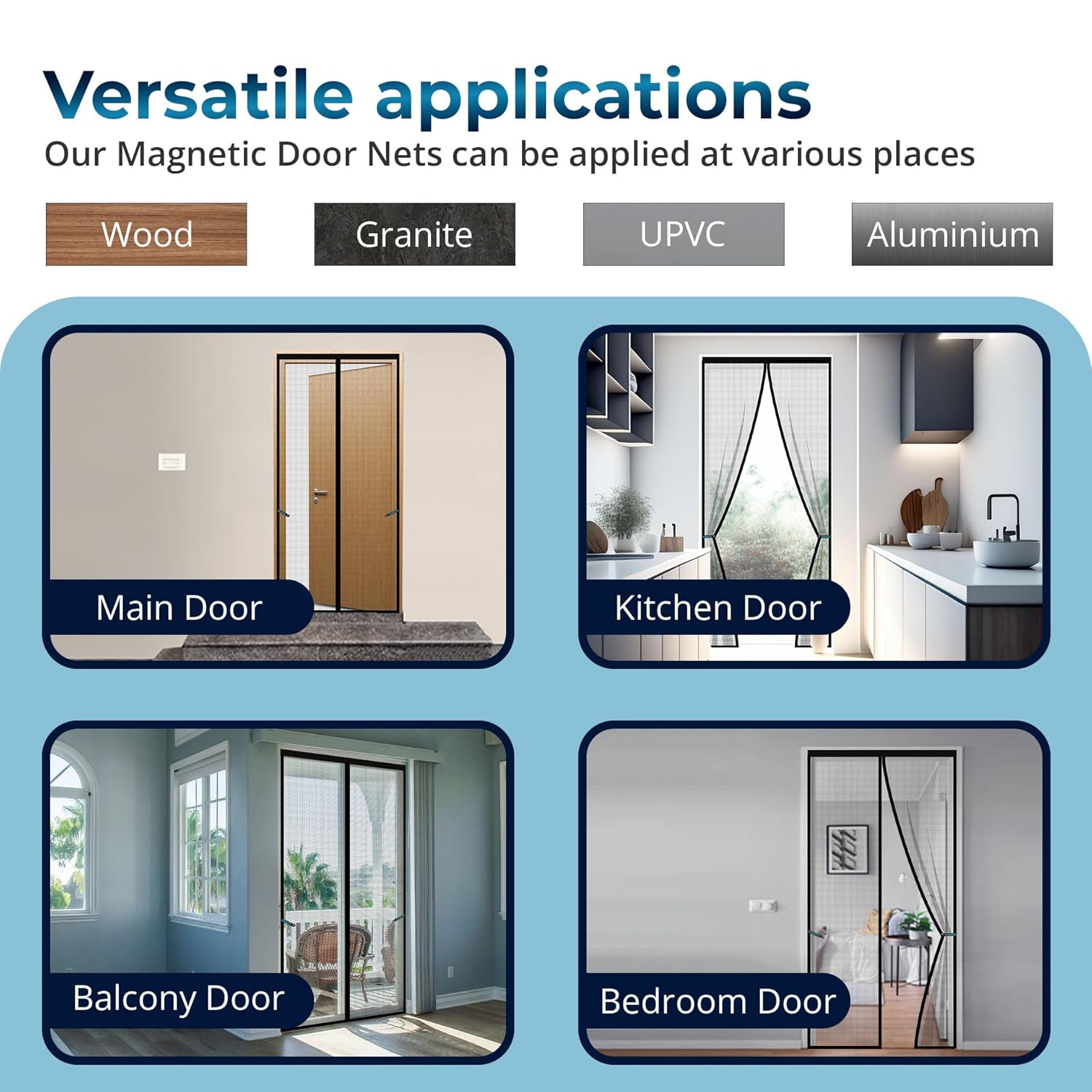 Standard Magnetic Mosquito Net For Door | Polyester | Black