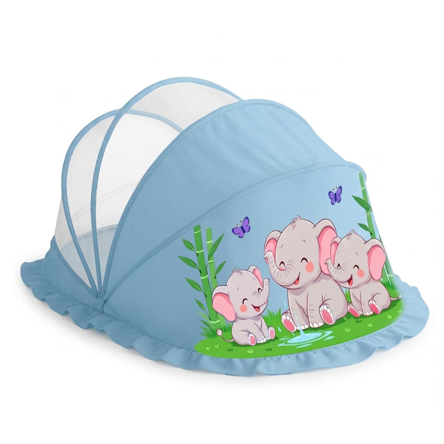 Baby Mosquito Net | Foldable | 90x50x50 cm | Baby Blue Elephant Design | LifeKrafts