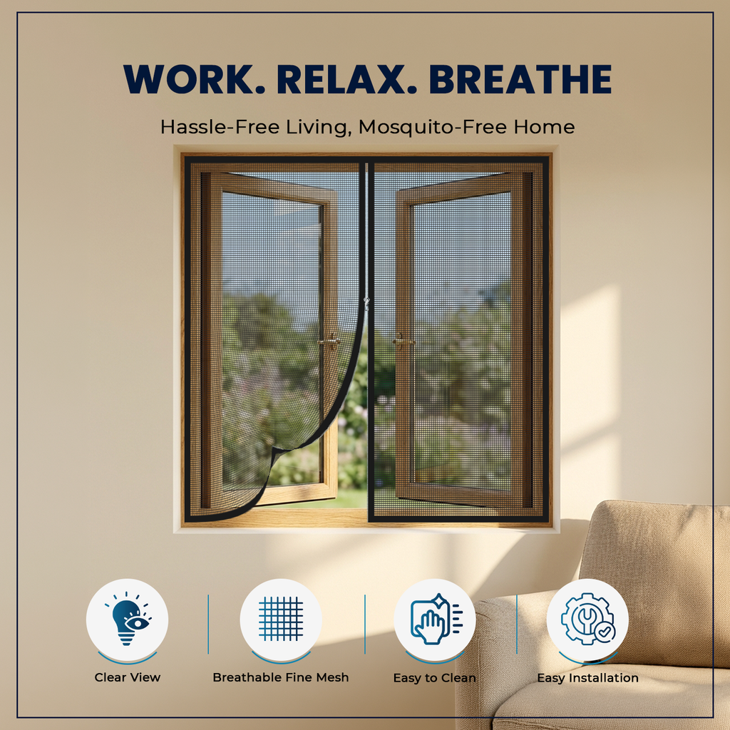 LifeKrafts Black Window Mosquito Net Key Features – Tear-resistant Fiberglass Mesh, Smooth Zipper Opening, Space-saving Slim Fit, Washable & Reusable