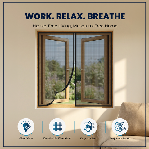 LifeKrafts Black Zipper Window Mosquito Net – 120 GSM Fiberglass, Pre-stitched, Fits Aluminium & Sliding Glass Windows, No-Tool DIY Install