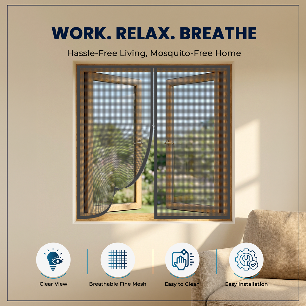 LifeKrafts Charcoal Grey Window Net Features – Strong Fiberglass Mesh, Zipper Access, Reusable & Easy to Clean, Blocks Mosquitoes & Insects While Allowing Fresh Air