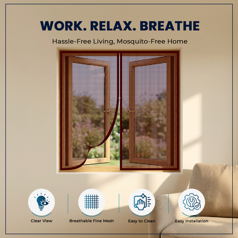 LifeKrafts Brown Zipper Window Mosquito Net – 120 GSM Fiberglass, Pre-stitched, Easy DIY Install for Wooden & UPVC Windows