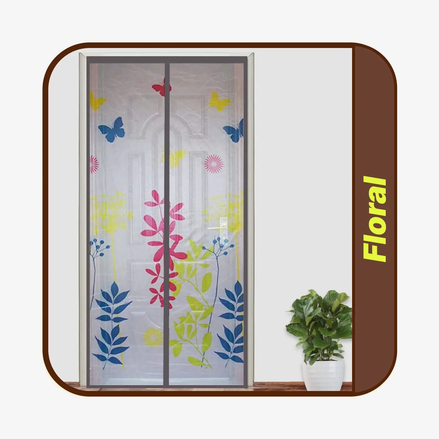 Floral Polyester magnetic Mosquito Net for door with Grey Background LifeKrafts