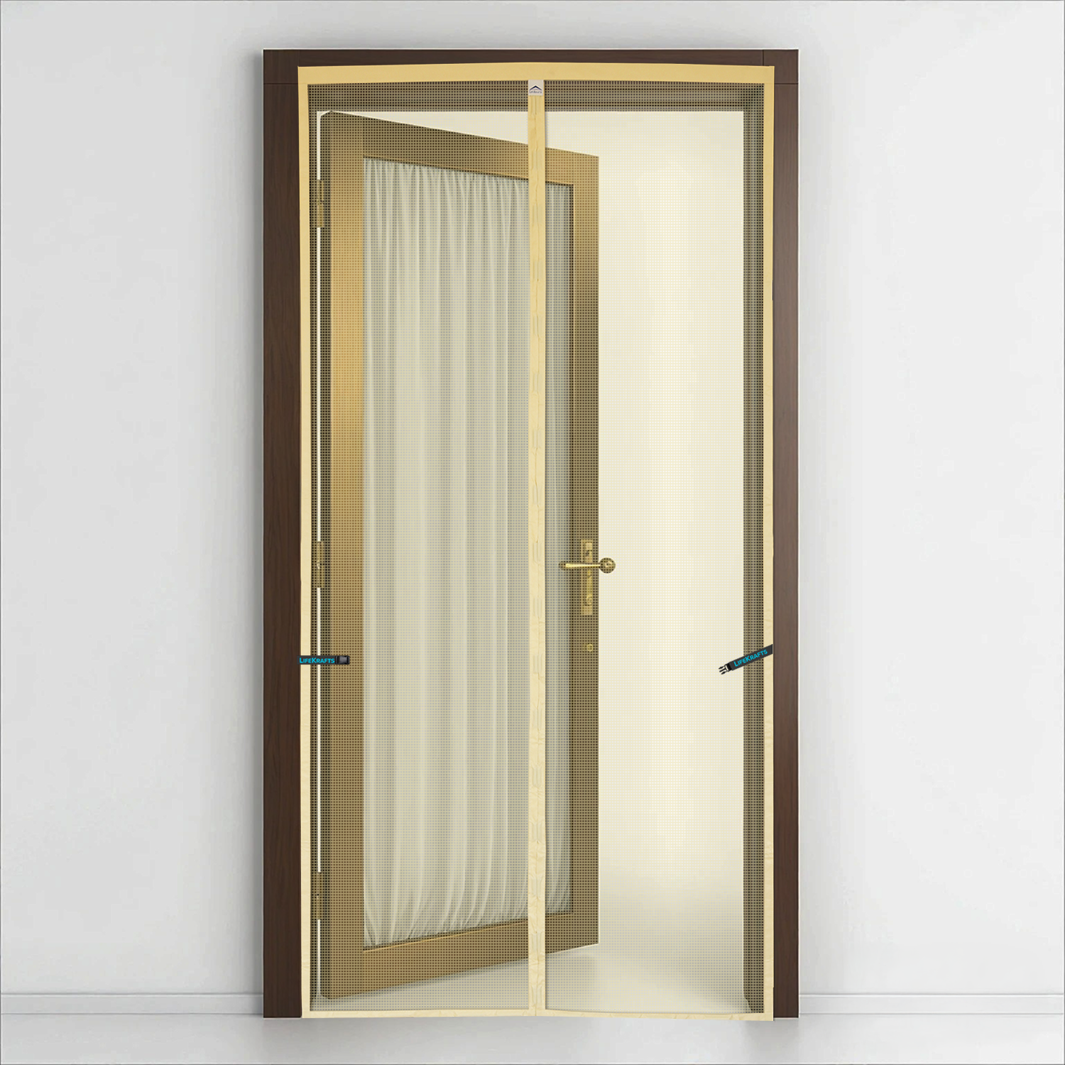 Polyester Magnetic Mosquito Net Curtain for Door - BEIGE