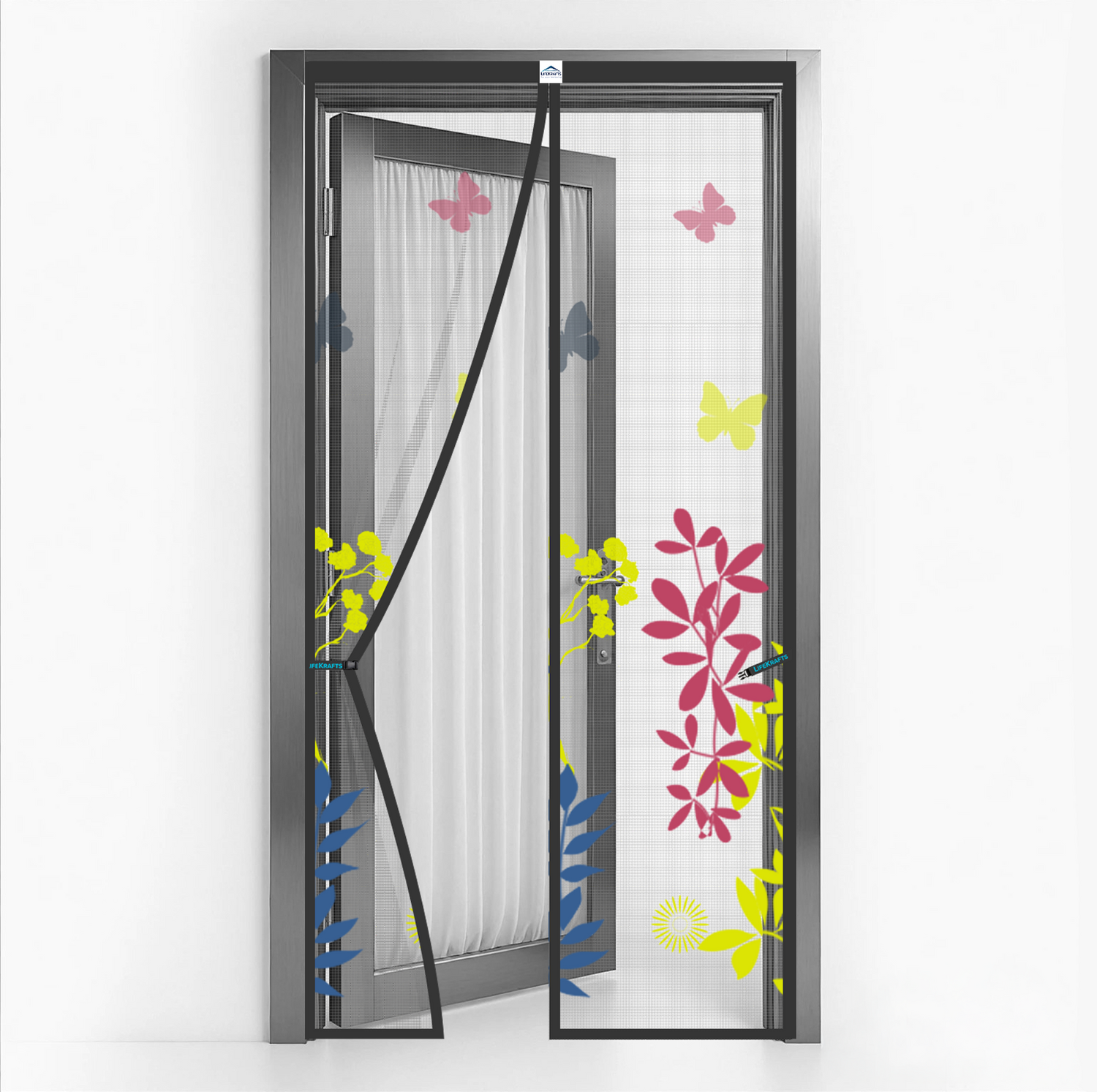Floral Polyester magnetic Mosquito Net curtain for door