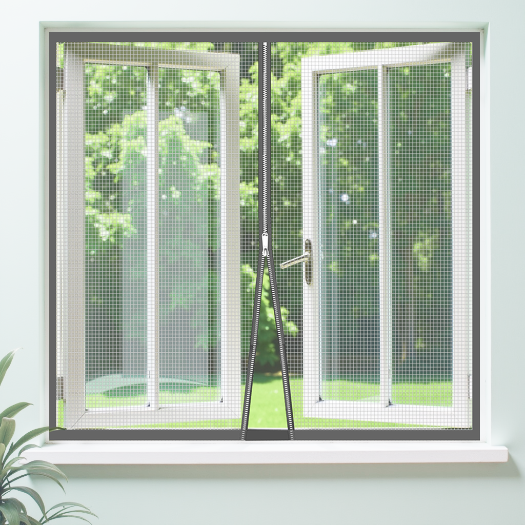 Premium Edition Window Mosquito Net Curtain with Zipper, Fiberglass Net - GREY