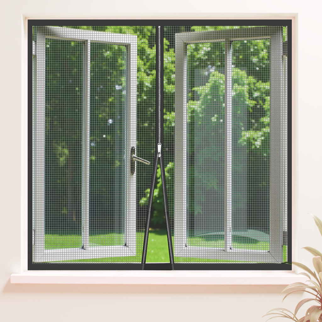 Premium Edition Window Mosquito Net Curtain with Zipper, Fiberglass Net - BLACK