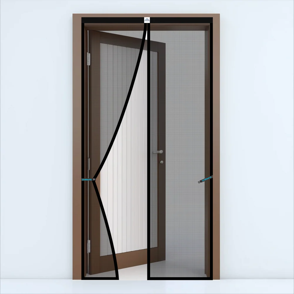 Polyester Magnetic Mosquito Net Curtain for Door - BLACK