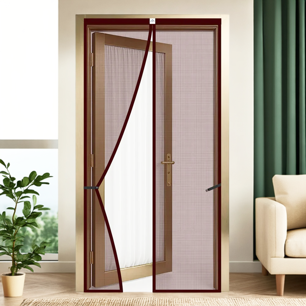 Polyester Magnetic Mosquito Net Curtain for Door - BROWN