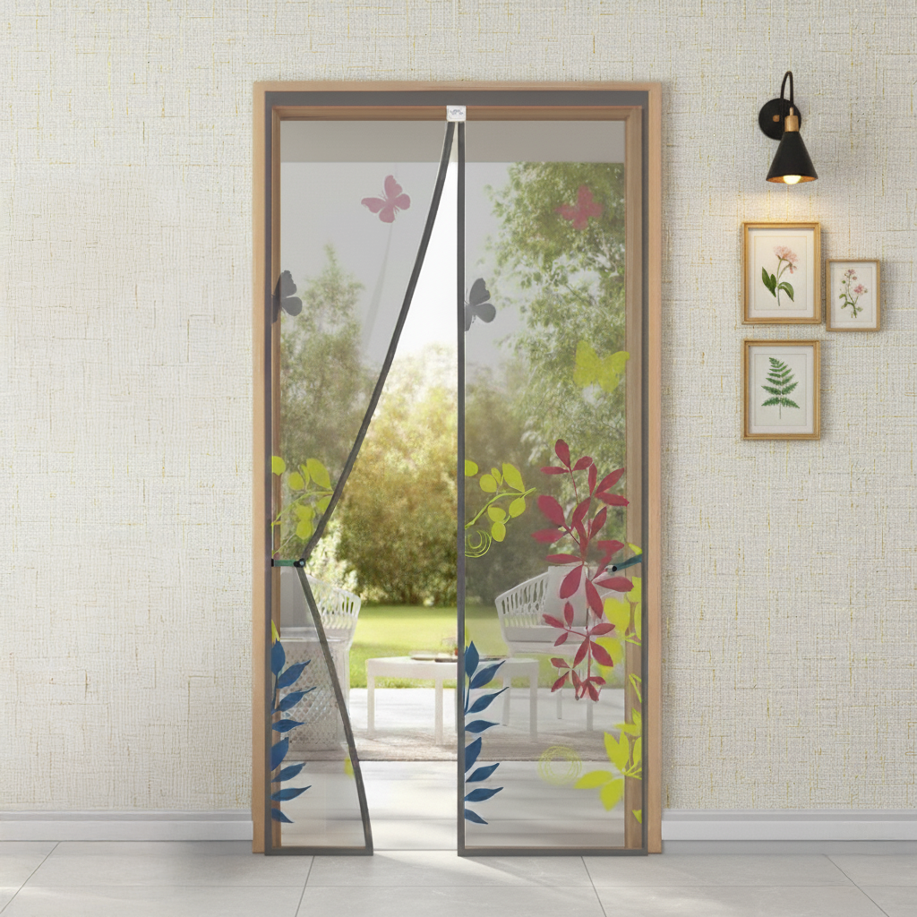 Floral Polyester magnetic Mosquito Net curtain for door