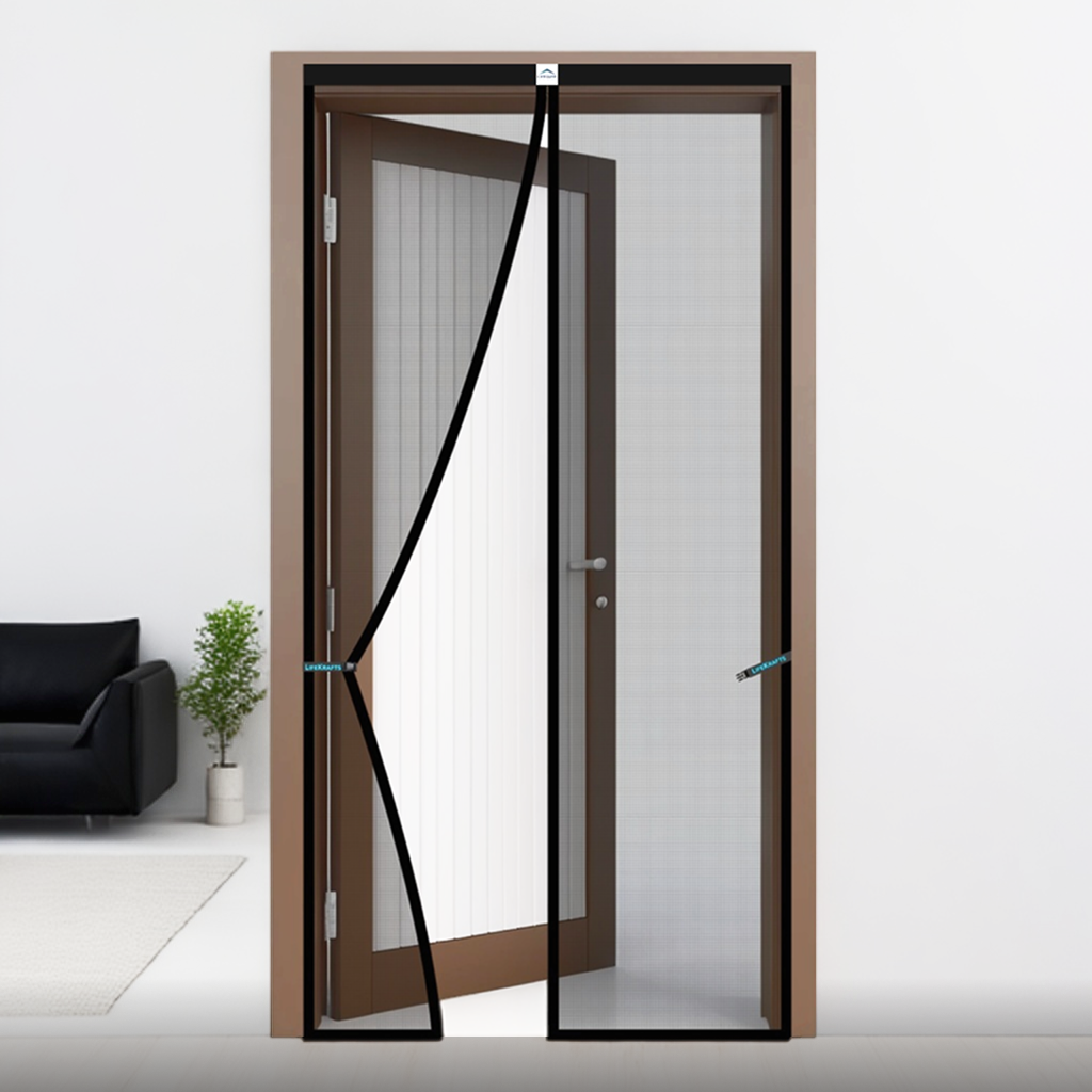 Polyester Magnetic Mosquito Net Curtain for Door - BLACK