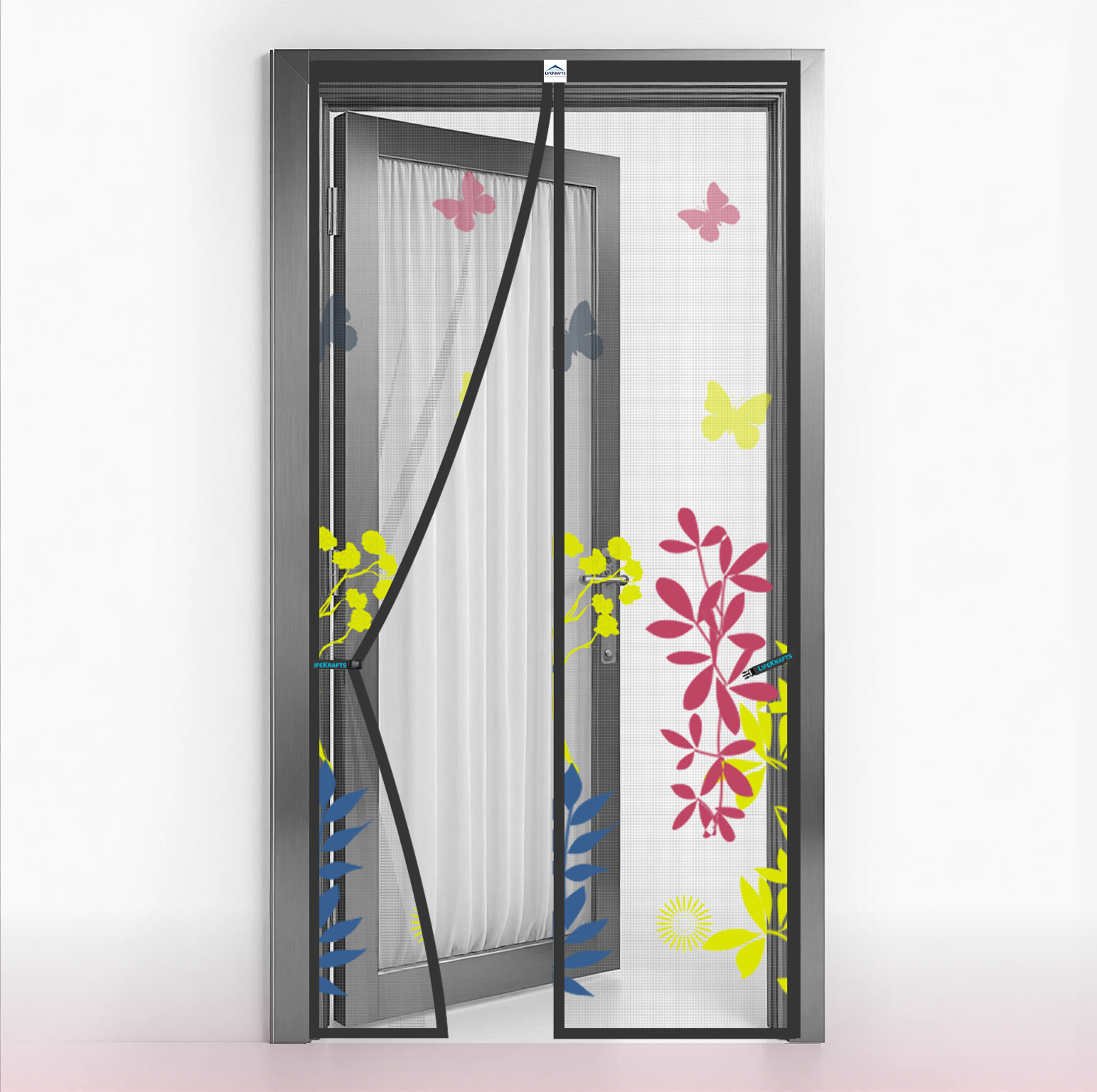 Floral Polyester magnetic Mosquito Net curtain for door