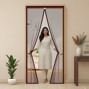 Polyester Magnetic Mosquito Net Curtain for Door - BROWN