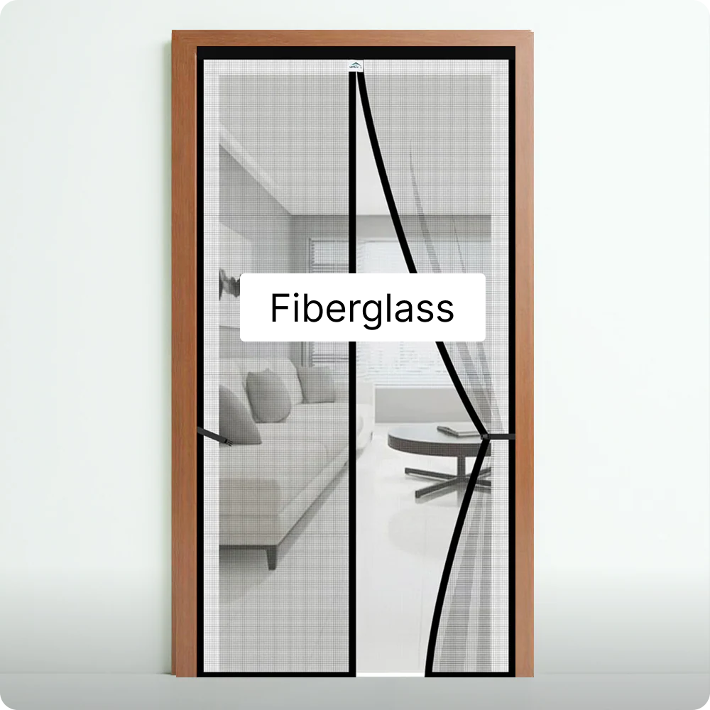 Fiberglass door with a room view labeled 'Fiberglass' on a white background