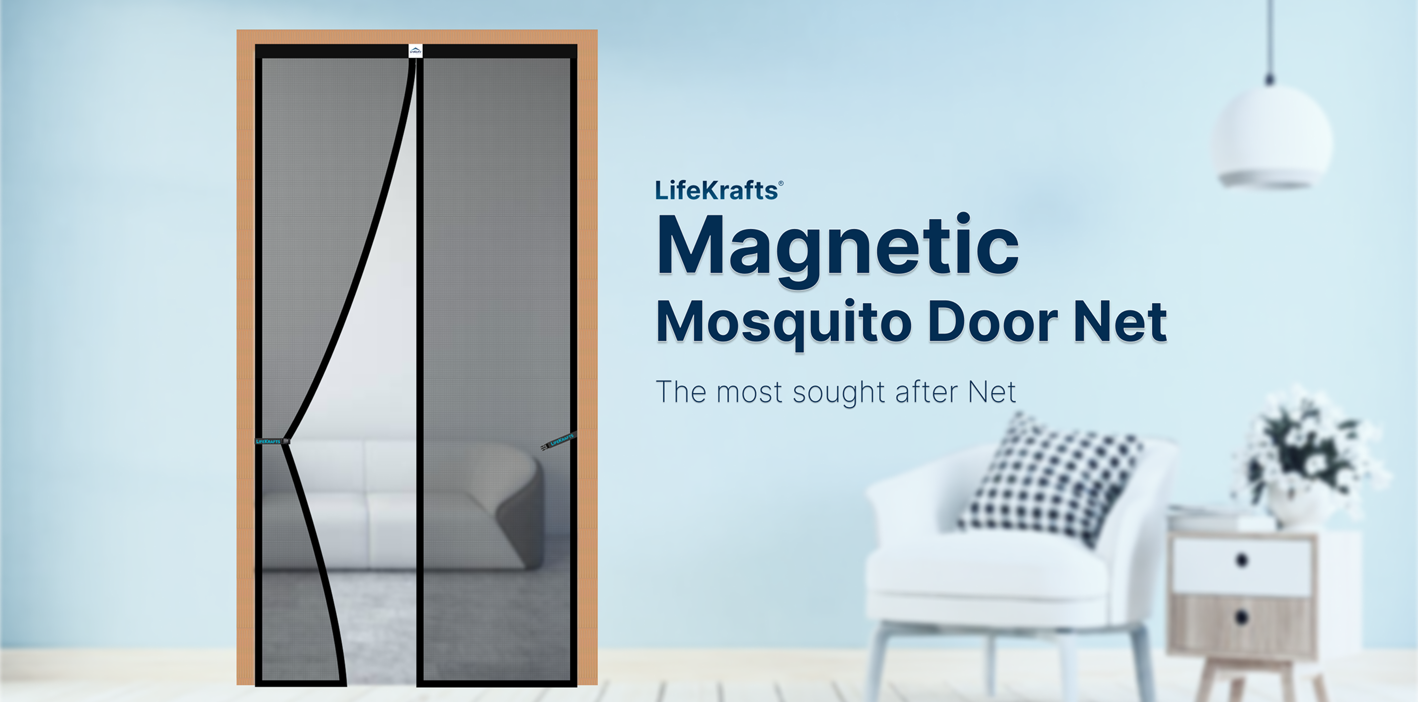 LifeKrafts Magnetic Mosquito Door Net with a living room background