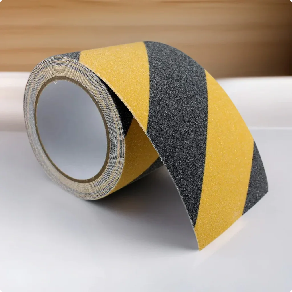 LifeKrafts yellow and black caution anti-skid tape roll with textured friction surface