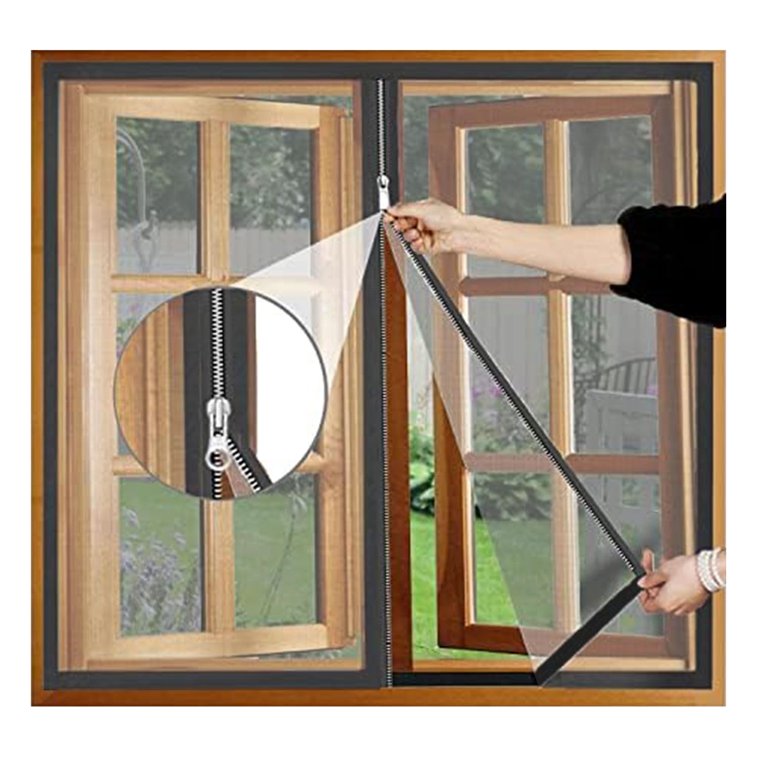 Premium Edition Window Mosquito Net Curtain with Zipper, Fiberglass Net - GREY