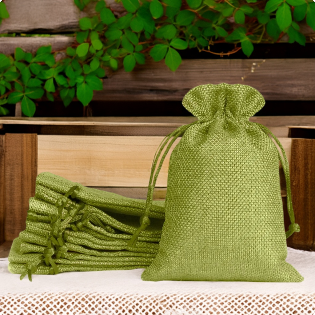 Jute Linen, Return Gifts, Pouches, Drawstring Bags (Color Green)