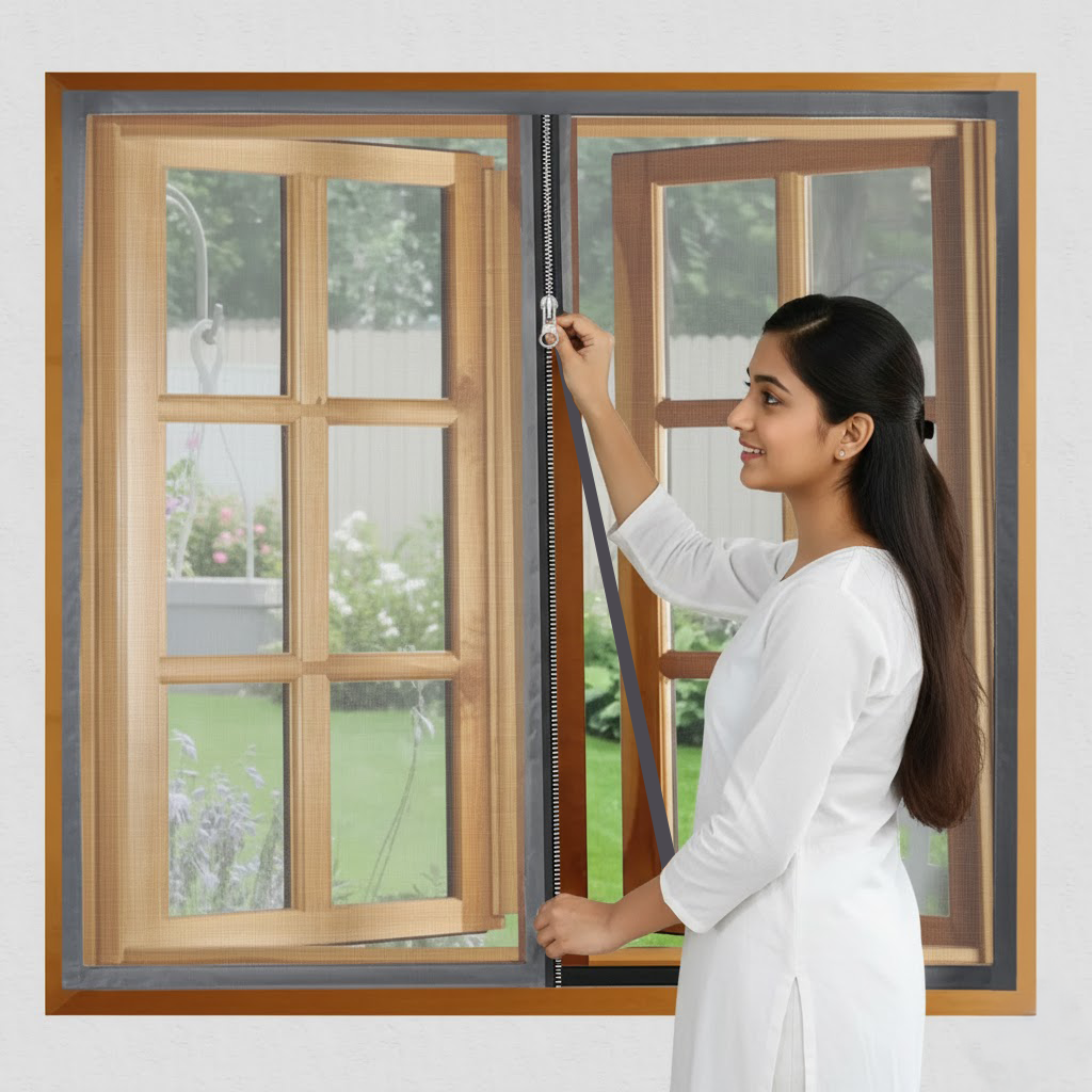 Premium Edition Window Mosquito Net Curtain with Zipper | lifekrafts mosquito net for windows | Fiberglass Net - Grey LifeKrafts