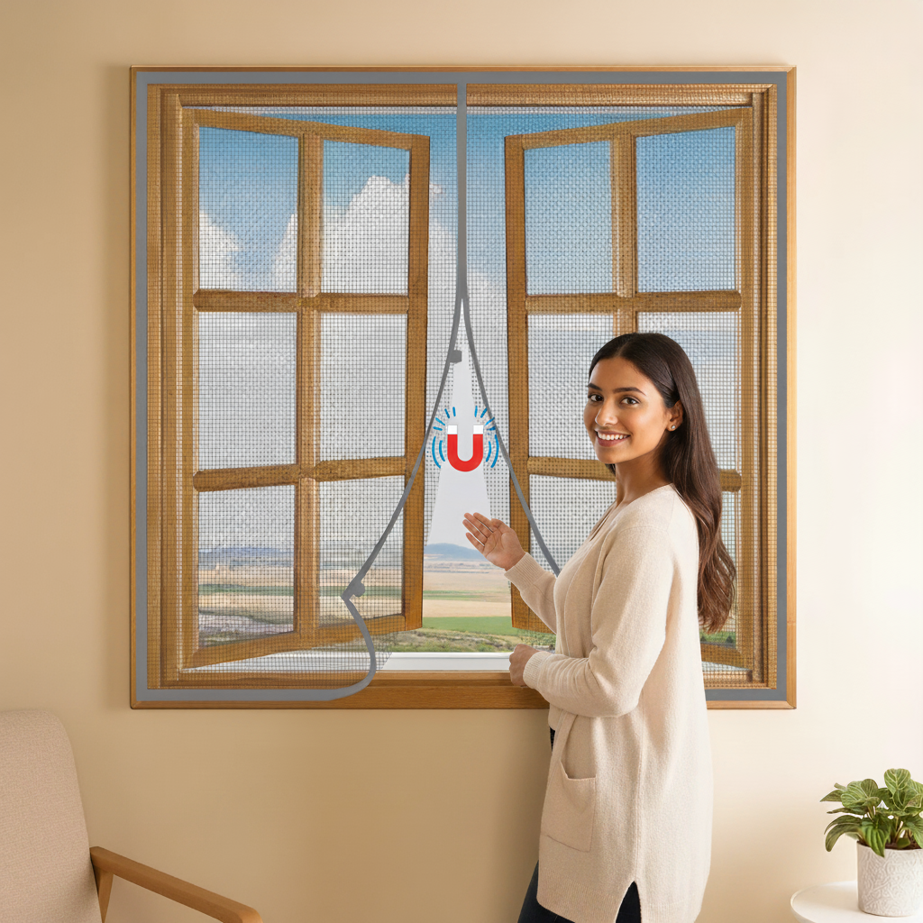 Magnetic Window Mosquito Net Curtain (Ultra Premium Edition) | lifekrafts mosquito net for windows | - Grey