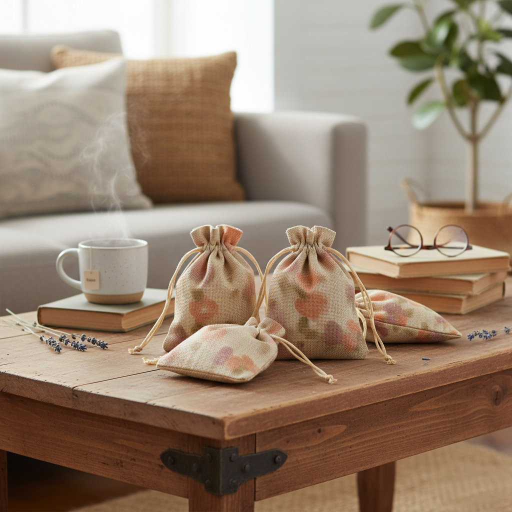 LifeKrafts Linen Jute Pouches | Purple Floral | Adjustable Drawstring Bags for Weddings, Return Gifts, Parties, Jewellery, Storage, Crafts, Favors, Hampers LifeKrafts