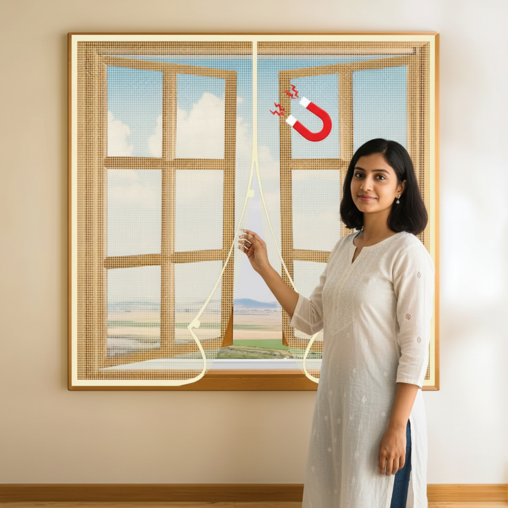 Magnetic Window Mosquito Net Curtain (Ultra Premium Edition) | lifekrafts mosquito net for windows |- Beige Mosquito net LifeKrafts